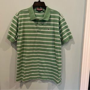 Vineyard Vines mens green and white striped polo shirt. Size medium